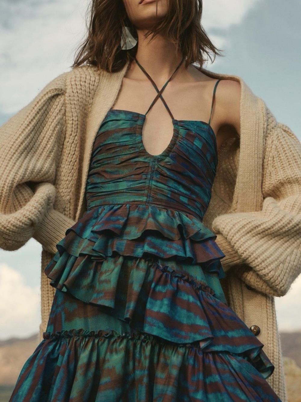 Ulla Johnson Zenat Runway Silk Ikat Tiered Halter Dress Emerald Size 6 - Picture 13 of 17